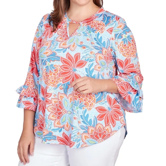 2X Plus Size Ruby Rd Bold Floral top blouse shirt women's - Picture 2 of 10